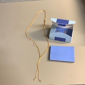 Avon Goldtone Rhinestone Lariat Set Necklace and Earrings New in Box Vintage